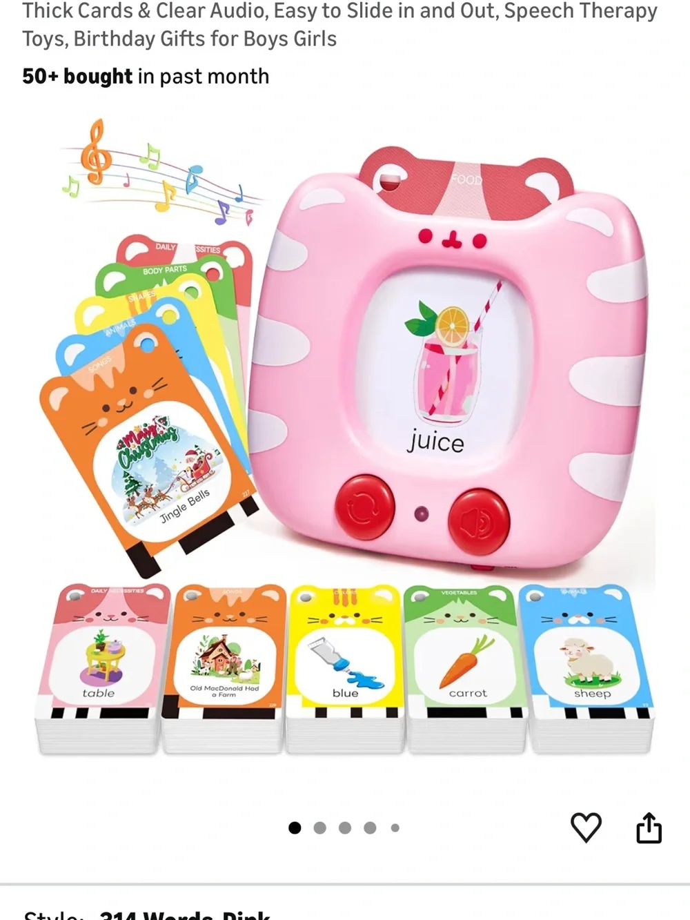 Joycat Pink Talking Flash Card Reader with Learning Cards